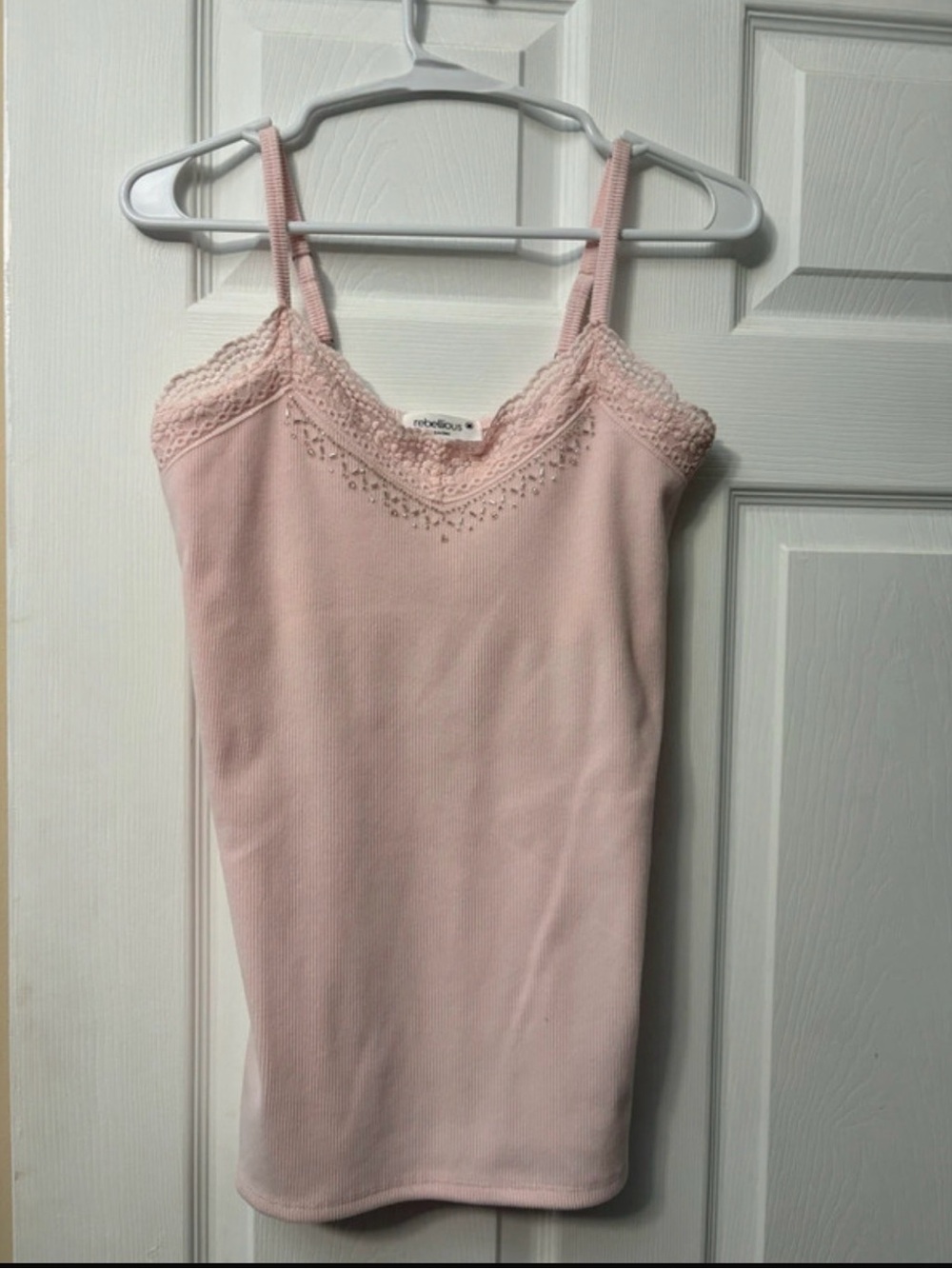 Rebellious Rose Pink Lace-Trim Camisole Tank Top